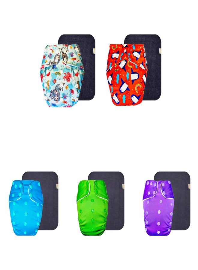 حفاضات قماشية فاخرة من دمبلدو مع حشوة رمادية (عبوة من 5) | مضادة للحساسية | قابلة لإعادة الاستخدام والغسل | أزرار كبس قابلة للتعديل | تغيير حفاضات بدون قلق | من 3 أشهر إلى 3 سنوات | للجنسين - Image 1