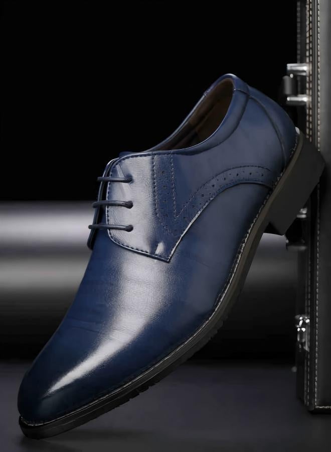 Men's British Style Pointed Toe Lace-Up Oxfords, Business Casual Leather Shoes for Daily Wear - Image 1