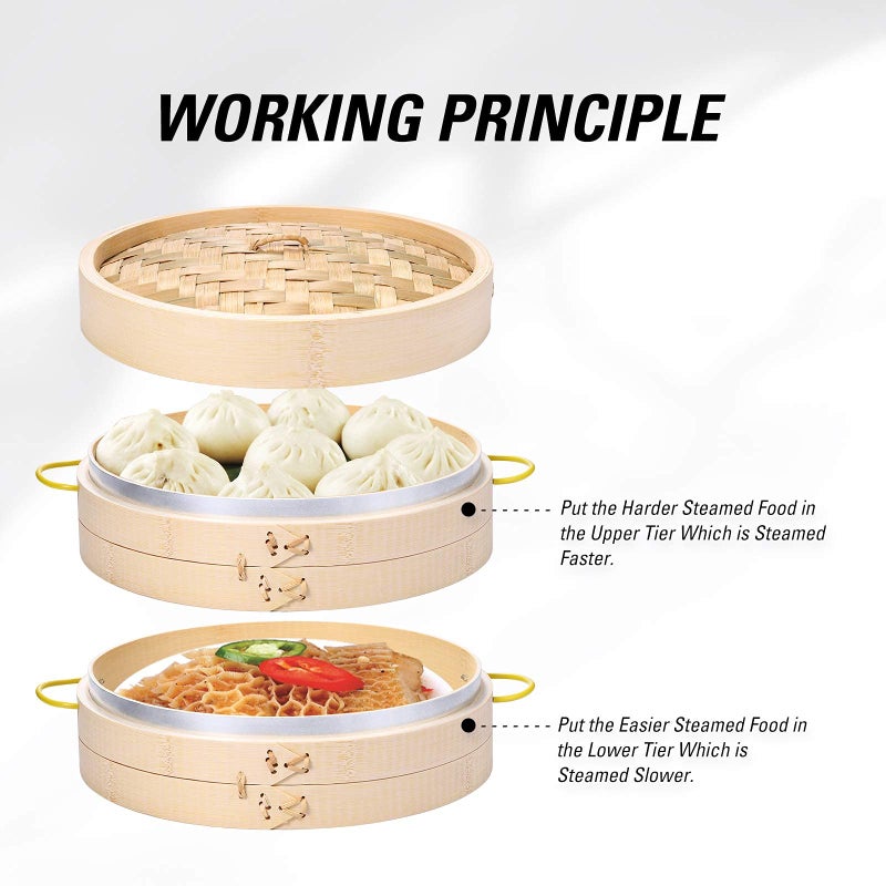 MacaRio Bamboo Steamer Basket Set 10 inch Steamer for Cooking, with Side Handles Chopsticks Ceramic Sauce Dishes Paper Liners, for Dim Sum Dumplings Buns Seafoods Rice Asian Foods - Image 5