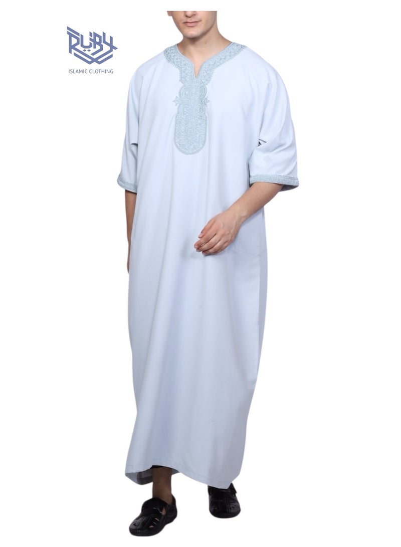 روبي للملابس الإسلامية ثوب مغربي للرجال - قفطان مزخرف برقبة دائرية وأكمام نصفية جلابية للرجال قندورة - Image 5