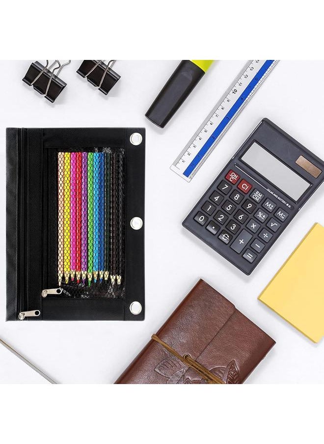 yongsheng Pencil Pouch 3 Ring Binder Pouch Zippered Pencil Case Canvas Pencil Bag with 2 Compartments (Set of 2, Black)  - Image 2