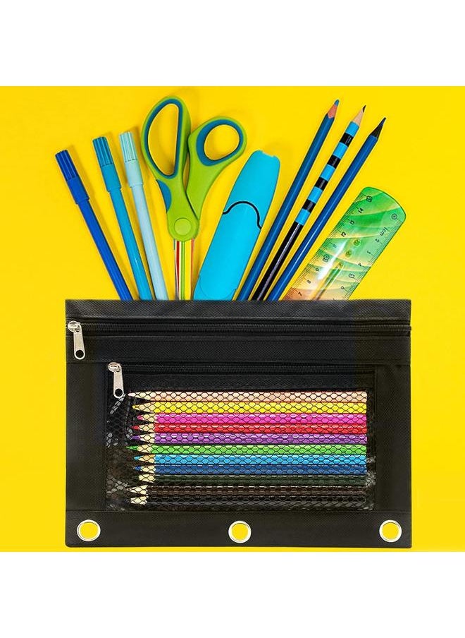 yongsheng Pencil Pouch 3 Ring Binder Pouch Zippered Pencil Case Canvas Pencil Bag with 2 Compartments (Set of 2, Black)  - Image 3