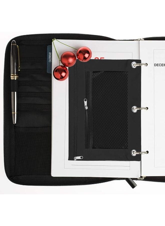 yongsheng Pencil Pouch 3 Ring Binder Pouch Zippered Pencil Case Canvas Pencil Bag with 2 Compartments (Set of 2, Black)  - Image 5