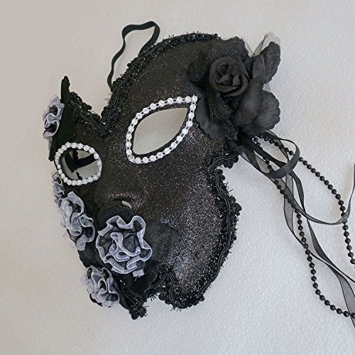 zjpnow Flower Venetian Masquerade Full Face Lace Women Eye Mask for Costume Mardi Gras (Black) - Image 5