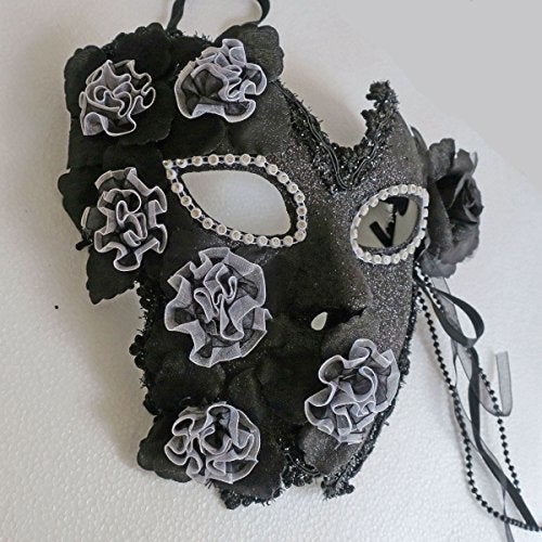 zjpnow Flower Venetian Masquerade Full Face Lace Women Eye Mask for Costume Mardi Gras (Black) - Image 2