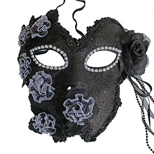 zjpnow Flower Venetian Masquerade Full Face Lace Women Eye Mask for Costume Mardi Gras (Black) - Image 1