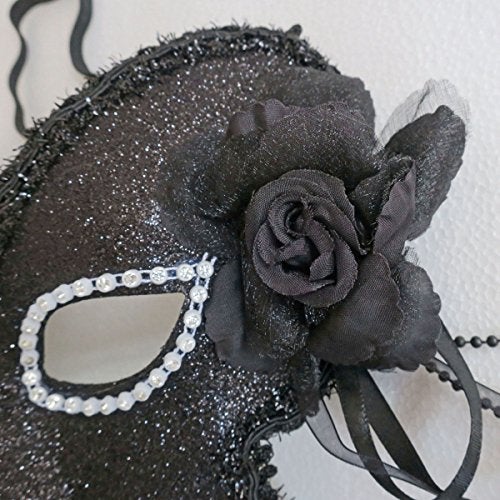 zjpnow Flower Venetian Masquerade Full Face Lace Women Eye Mask for Costume Mardi Gras (Black) - Image 3