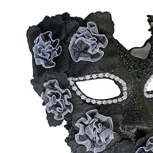 zjpnow Flower Venetian Masquerade Full Face Lace Women Eye Mask for Costume Mardi Gras (Black) - Image 4