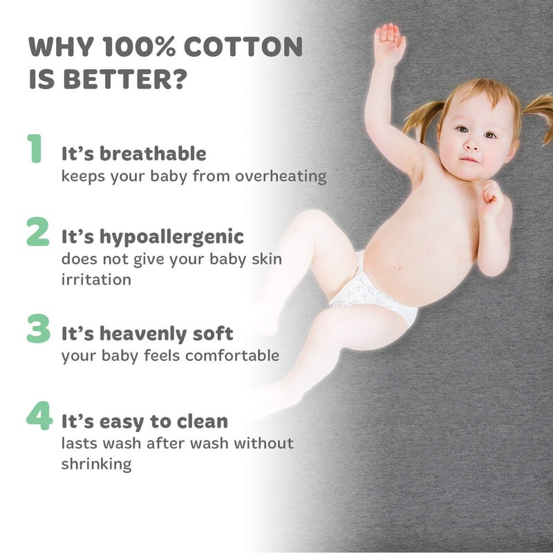 Cuddly Cubs Cradle Sheets Fitted 18 x 36 â€“ Compatible with Arms Reach Co Sleeper Clear Vue, Cambria, Mini Ezee Bassinets â€“ Fits Without Bunching Mattress â€“ Snuggly Soft Jersey Cotton â€“ Heather Grey â€“ 2 Pack - Image 5