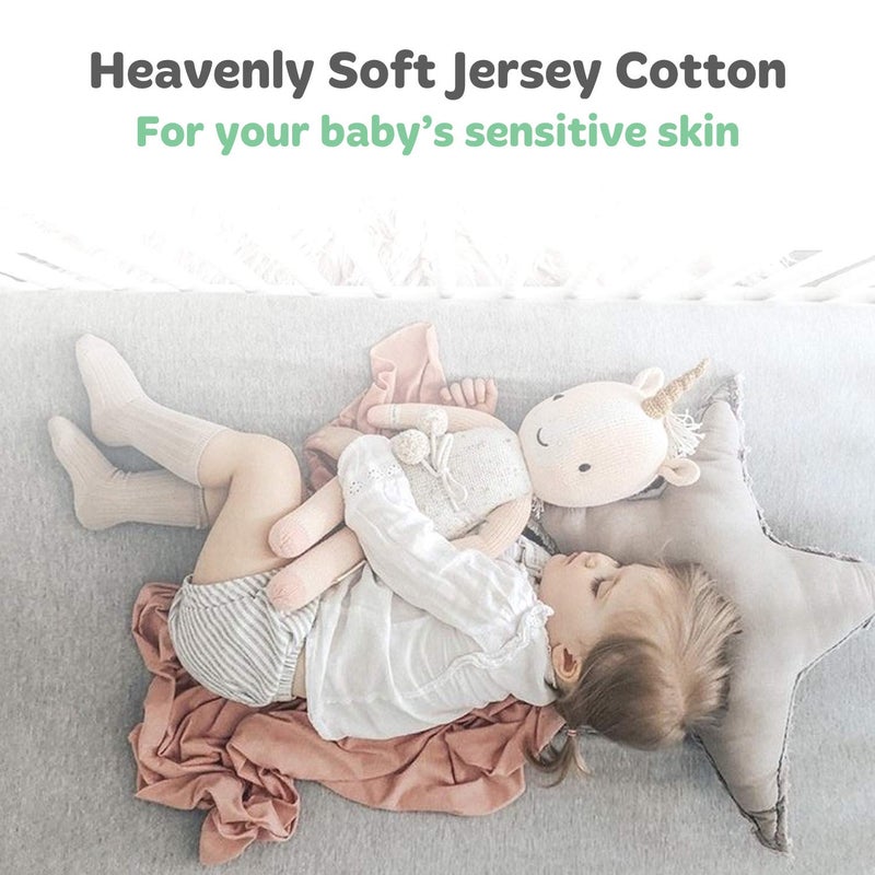 Cuddly Cubs Cradle Sheets Fitted 18 x 36 â€“ Compatible with Arms Reach Co Sleeper Clear Vue, Cambria, Mini Ezee Bassinets â€“ Fits Without Bunching Mattress â€“ Snuggly Soft Jersey Cotton â€“ Heather Grey â€“ 2 Pack - Image 4