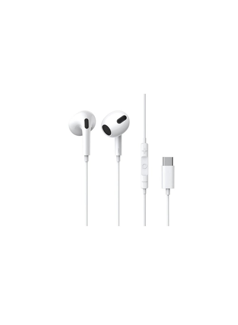 WHITE Type-C Earphones In Ear Hearphone Wired Headset With Mic - Image 1