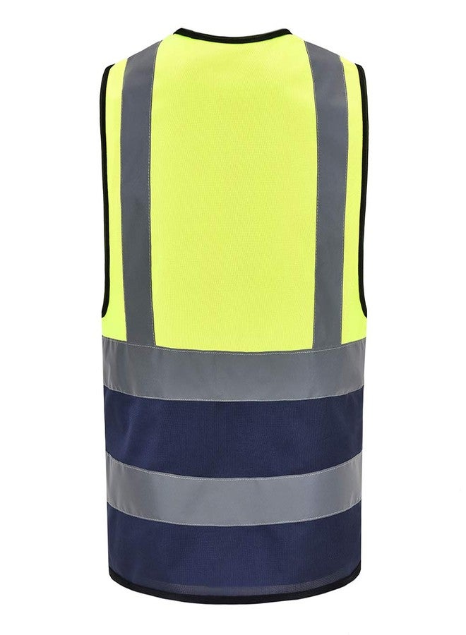 AYKRM 12 colour High visibility viz vest hi vis viz reflective safety vests for men (XS-8XL)…, Yellow&navy, 3XL - Image 3
