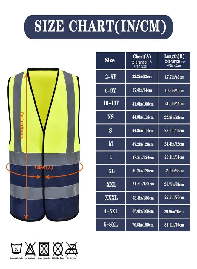 AYKRM 12 colour High visibility viz vest hi vis viz reflective safety vests for men (XS-8XL)…, Yellow&navy, 3XL - Image 4