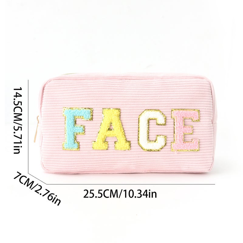 Corduroy Cosmetic Bag Letter Embroidery Storage Bag Portable Toiletry Bag Large Capacity Cosmetic Bag - Image 1