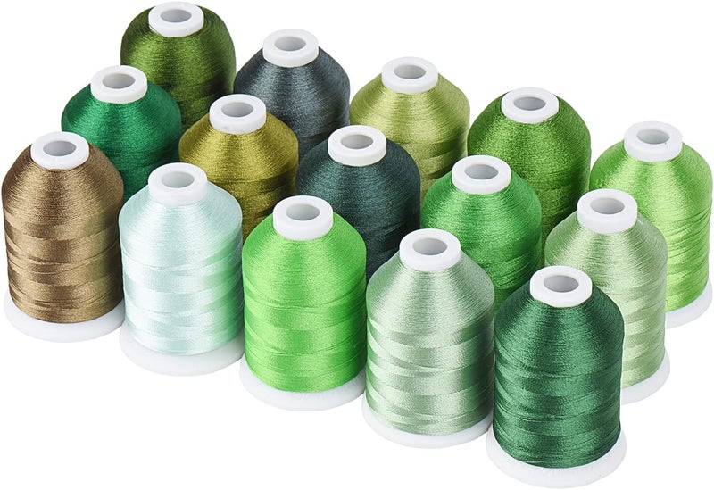 simthread Embroidery Thread Green Series Polyester Multi-Purpose Serger Thread 15 Spools Set, Each Spool 40WT and 1100YD for Embroidery Sewing Machine - Image 1