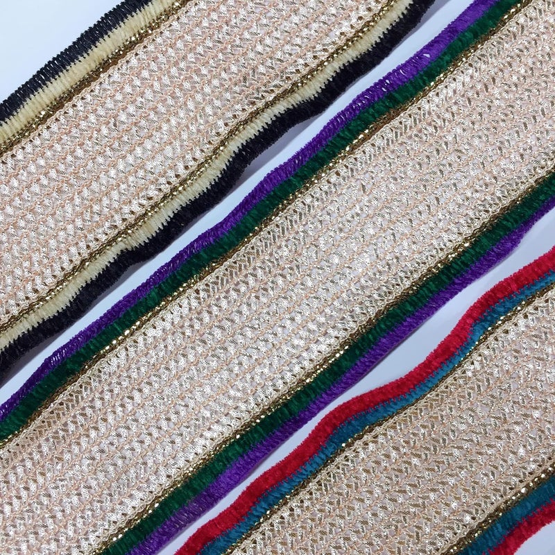 Lami 9 Meter Silver Cream Gota Patti Pati Lace with Red and Green Velvet Piping Lace, Banarasi Saree Lace Border, Ribbons, Bridal Lehenga Saree Dupatta Suit Anarkali Lace Indian Trim Trimmings - Image 3