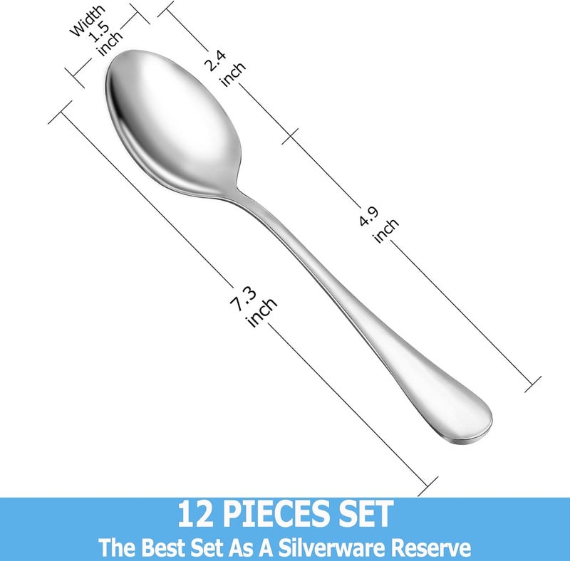 MUTNITT 12 Pcs Dinner Spoon Set,Premium Food Grade Stainless Steel Spoons,Durable Metal Spoon,Tablespoon,Spoons Silverware Only,Mirror Finish & Dishwasher Safe,Use for Home,Kitchen and Restaurant - 7.3 inch - Image 2