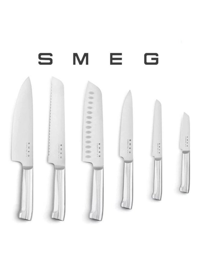 Smeg Knife Block, 6 Knives Included in Stainless Steel, Stainless Steel Block Body and Knife Slot, Acacia Wood, Pink - Image 2
