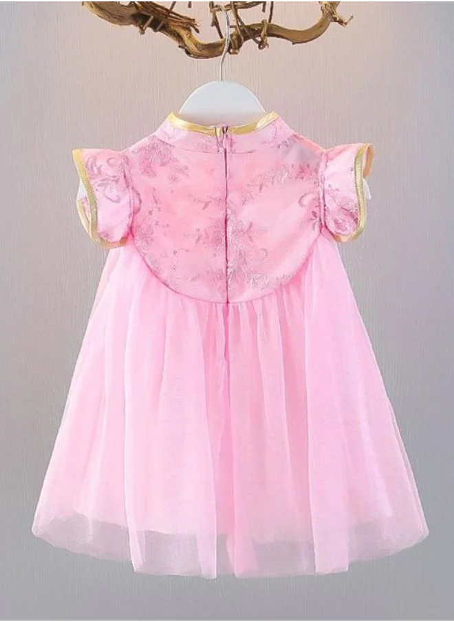 YUNIQEE Pink Fit & Flare V Neck Printed Dress