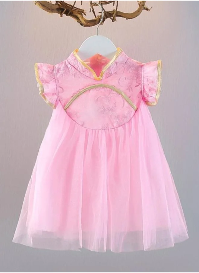 YUNIQEE Pink Fit & Flare V Neck Printed Dress