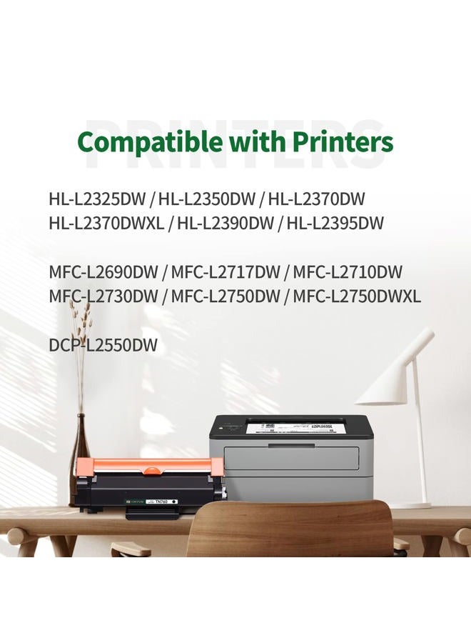 JINTUM TN760 Compatible Toner Cartridge Replacement for Brother TN-760 TN730 TN-730 High Yield for MFC-l2710DW HL-L2390DW MFC-l2690DW MFC-l2717DW DCP-L2550DW MFC-L2750DW HL-L2395DW (2 Black) - Image 2
