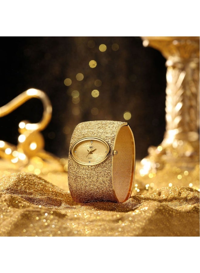 مارك وارفيلد الرجل الجديد ساعة كواتز نسائية بتصميم بسيط ونمط لحاء ذهبي فاخر - Image 1