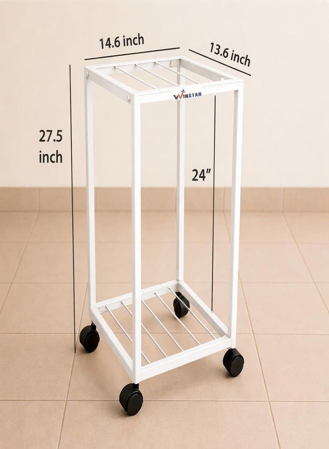 WINSTAR Premium 2-Tier Metal Water Dispenser Stand for 20~25 Litre Bottle, Cans Or Jars with Lockable Wheels | Heavy Duty Multifunctional Metal Frame Cart | (White) - Image 2