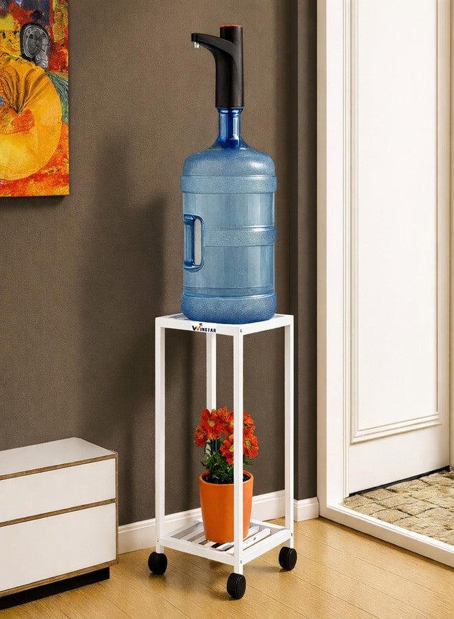 WINSTAR Premium 2-Tier Metal Water Dispenser Stand for 20~25 Litre Bottle, Cans Or Jars with Lockable Wheels | Heavy Duty Multifunctional Metal Frame Cart | (White) - Image 3