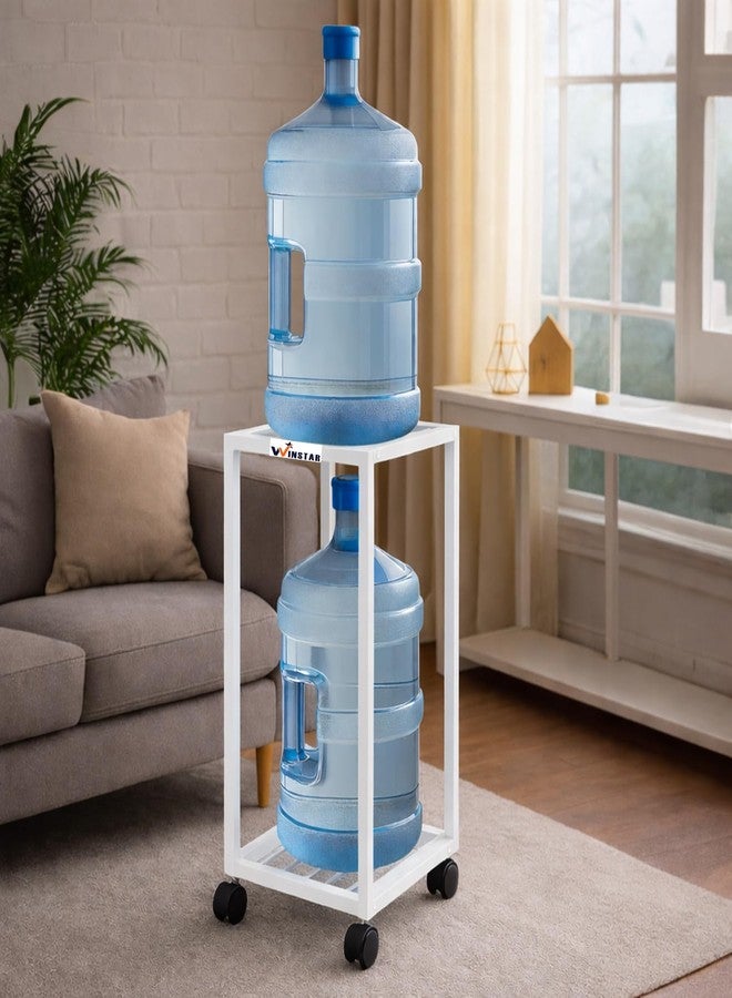 WINSTAR Premium 2-Tier Metal Water Dispenser Stand for 20~25 Litre Bottle, Cans Or Jars with Lockable Wheels | Heavy Duty Multifunctional Metal Frame Cart | (White) - Image 4