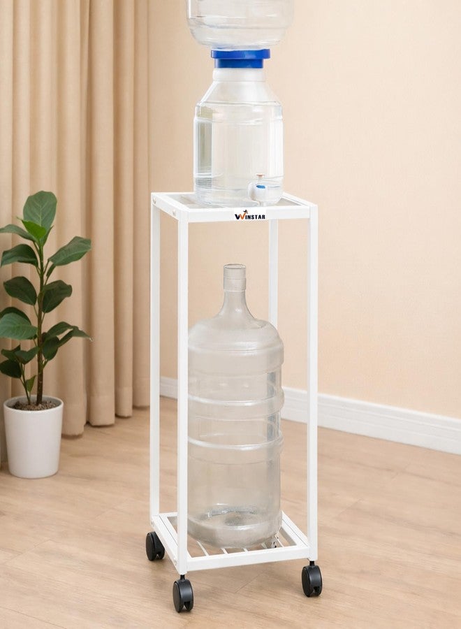 WINSTAR Premium 2-Tier Metal Water Dispenser Stand for 20~25 Litre Bottle, Cans Or Jars with Lockable Wheels | Heavy Duty Multifunctional Metal Frame Cart | (White) - Image 1