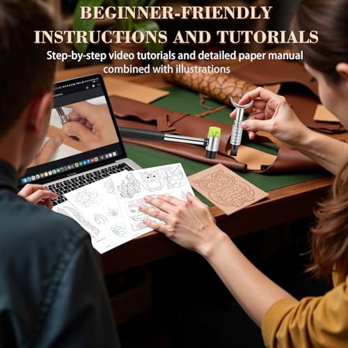UHAPEER 88PCS Leather Crafting Kit: Leather Working Tools and Supplies for Adult, with Stamping Dyeing Carving Tools, Video Tutorial for Beginners to DIY Earring Wallet Keychain Wristband - Image 5