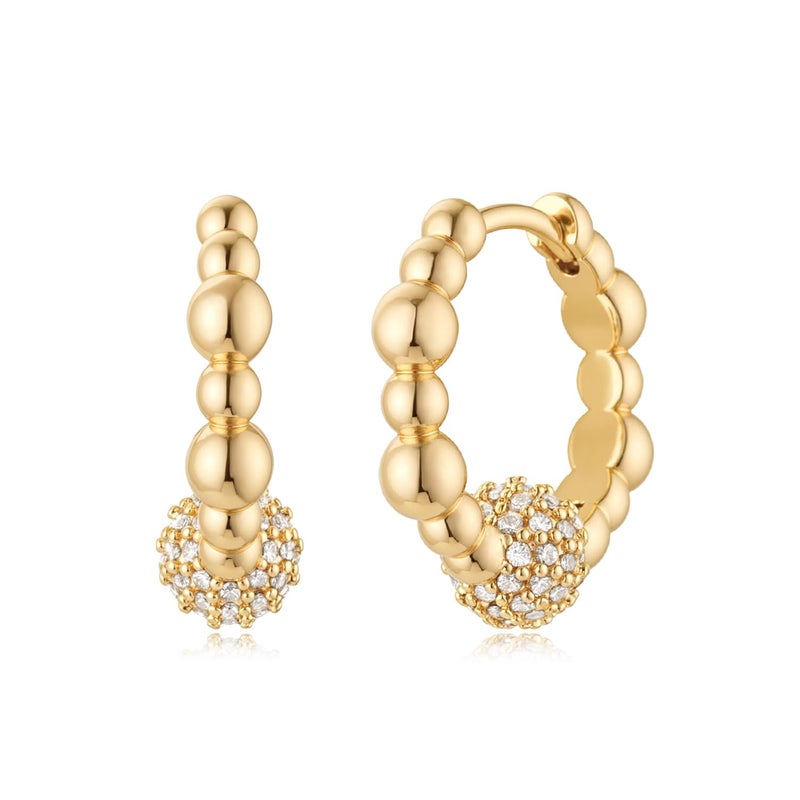 MYEARS Women Full Beaded Hoop Earrings Gold Huggie Cubic Zirconia 14K Gold Plated Small Simple Hypoallergenic Everyday Jewelry - Image 1