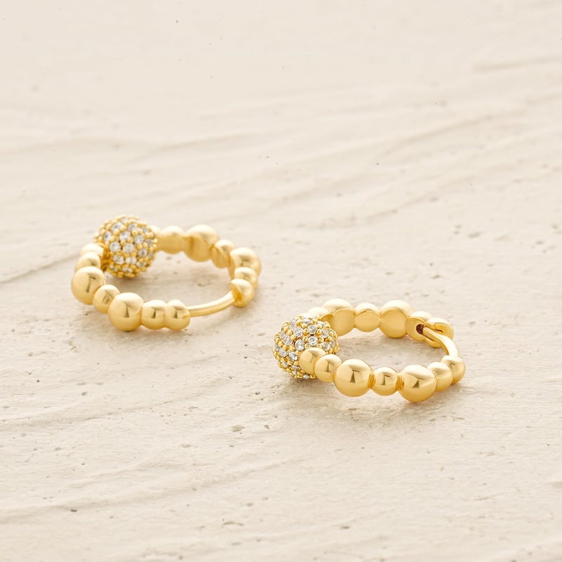 MYEARS Women Full Beaded Hoop Earrings Gold Huggie Cubic Zirconia 14K Gold Plated Small Simple Hypoallergenic Everyday Jewelry - Image 5