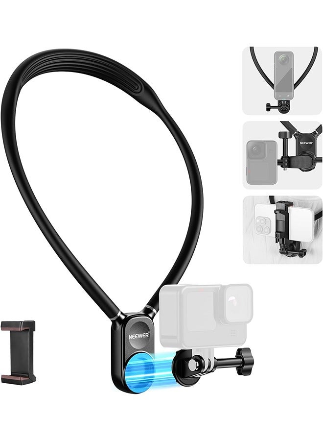 Neewer NEEWER Action Camera Neck Mount, Quick Release Magnetic Holder with Phone Clip Compatible with GoPro Hero 13 12 11 10 MAX DJI Action 4 Insta360 iPhone Samsung for POV Vlog, GP15  - Image 1