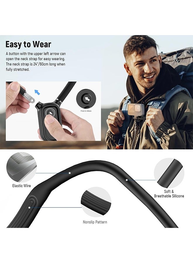 Neewer NEEWER Action Camera Neck Mount, Quick Release Magnetic Holder with Phone Clip Compatible with GoPro Hero 13 12 11 10 MAX DJI Action 4 Insta360 iPhone Samsung for POV Vlog, GP15  - Image 3