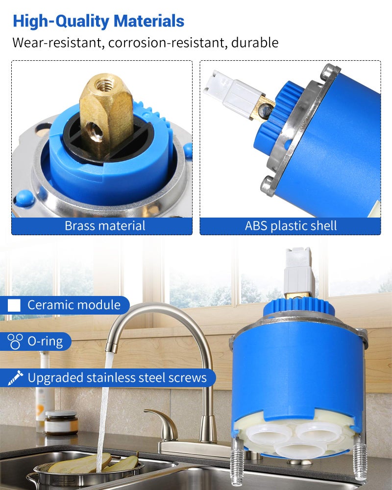 Faucet Replacement Cartridge 46mm Brass Valve Core - Thermal Shock Resistant Ceramic Cartridge for Single Control Kitchen Bathroom Lavatory Plumbing Repair - Image 4