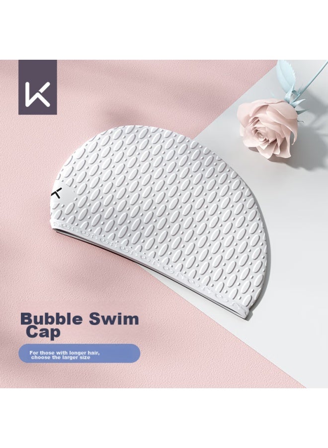 Keep Swimming Cap For Women, Large Size, Waterproof, Non-binding, For Long Hair, Silicone Ear Protection, Adult Men's Swimming Cap, 219 White - Image 1