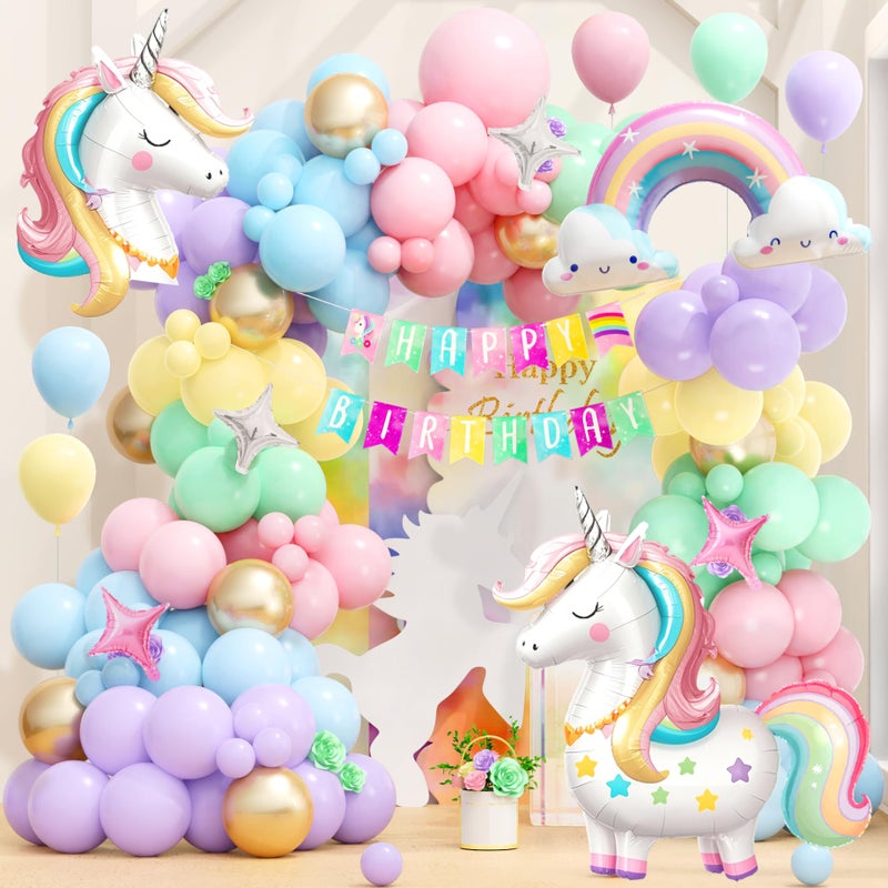 SNLN Unicorn Birthday Decorations for Girls Pastel Balloon Arch Kit Huge 3D Unicorns Balloons Banner Rainbow Star Foil Balloon Unicorn Party Decorations for Girl Kid Birthday Party Decor Supplies - Image 3