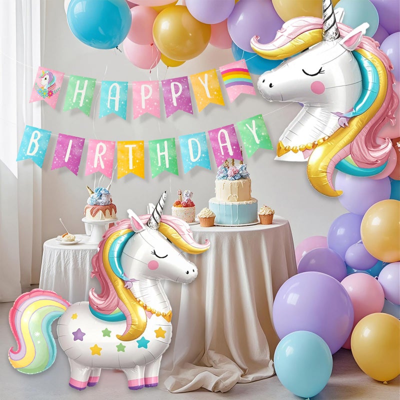 SNLN Unicorn Birthday Decorations for Girls Pastel Balloon Arch Kit Huge 3D Unicorns Balloons Banner Rainbow Star Foil Balloon Unicorn Party Decorations for Girl Kid Birthday Party Decor Supplies - Image 5