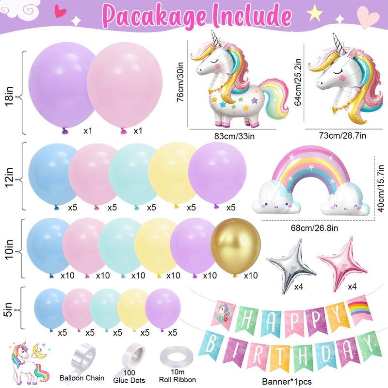 SNLN Unicorn Birthday Decorations for Girls Pastel Balloon Arch Kit Huge 3D Unicorns Balloons Banner Rainbow Star Foil Balloon Unicorn Party Decorations for Girl Kid Birthday Party Decor Supplies - Image 2
