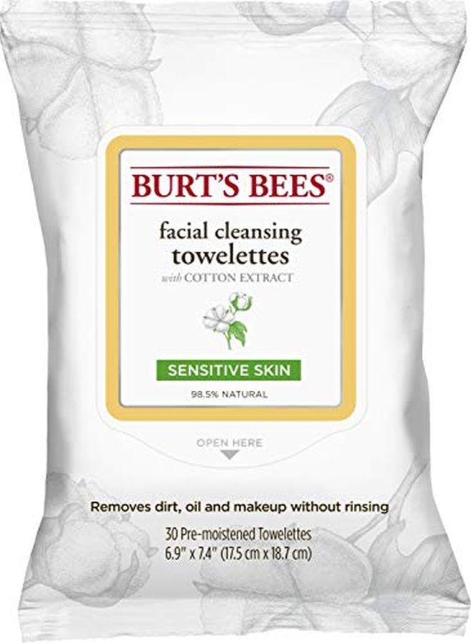 Burt's Bees Facial Cleansing Towelette Wipes For Sensitive Skin With Cotton Extract, 90 Count (30 Count Each) [3 Pack] (Package May Vary)  - Image 1