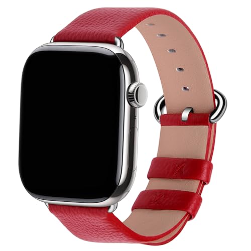 Fullmosa Leather Bands Compatible with Apple Watch Band 41mm 40mm 38mm 42mm 44mm 45mm 46mm 49mm Women Men for iWatch Series 1110987654321Ultra321SE321 42mm 41mm 40mm 38mm RedSilver - Image 1