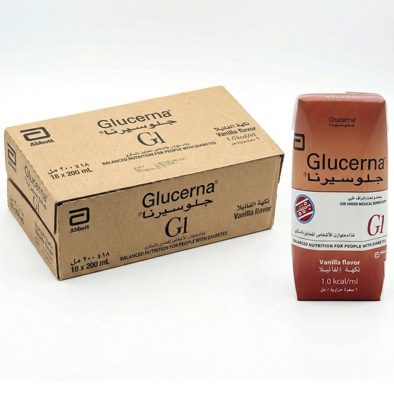 Glucerna G1 Liquid Vanilla Flavor – Dietary Supplement for Diabetics – Economy Pack of 18 x 200ml Bottles | Slow-Release Energy System to Maintain Blood Sugar Levels | Meal Replacement or Dietary Supplement - Image 1