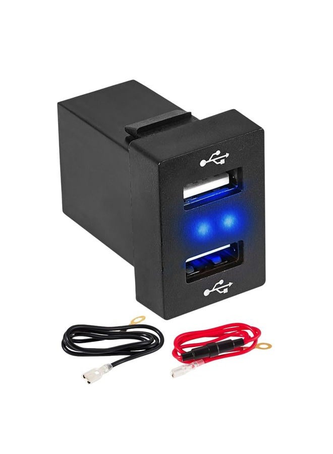 Anina منفذ شحن سيارة مزدوج USB لتويوتا، محول طاقة مربع مع ضوء أزرق، وحدة تثبيت USB على لوحة القيادة، قابس USB للسيارة لتويوتا كورولا RAV4 كامري هايلاندر برادو 2009-2019 - Image 1