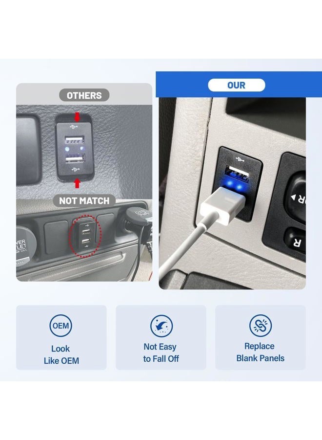 Anina منفذ شحن سيارة مزدوج USB لتويوتا، محول طاقة مربع مع ضوء أزرق، وحدة تثبيت USB على لوحة القيادة، قابس USB للسيارة لتويوتا كورولا RAV4 كامري هايلاندر برادو 2009-2019 - Image 5