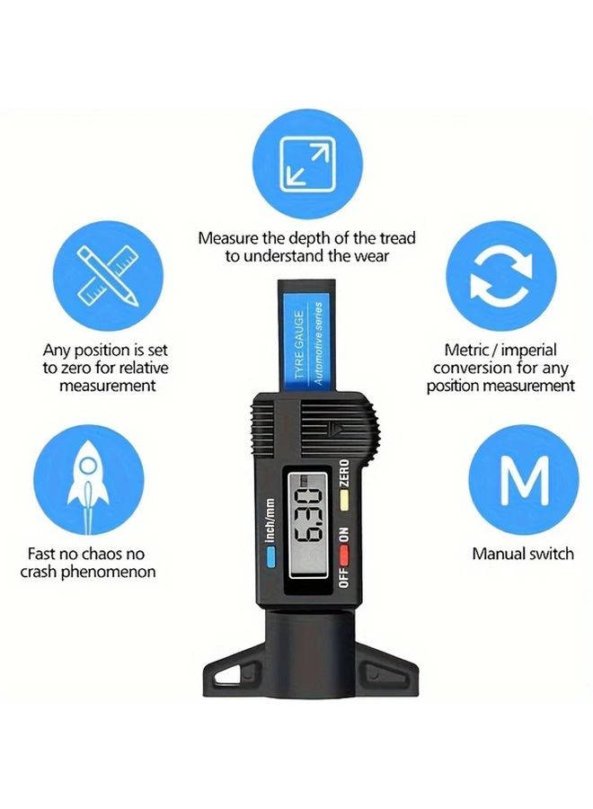 2PCS LCD Digital Tire Tread Depth Gauge Measuring Tool With Millimeter Inch Conversion For Car Truck Moto - Image 2