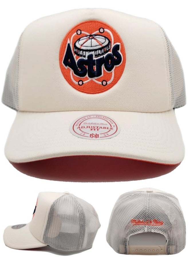 Mitchell & Ness Houston Astros Cooperstown MLB Evergreen Trucker Snapback Hat Cap - Off White - Image 1