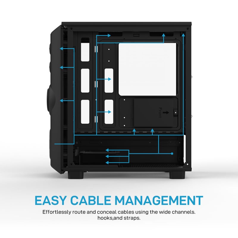 ALSEYE Rams2.0 Mid Tower PC Case Micro-ATX/ITX MATX Tempered Glass Side Panel, ARGB Control Dust Filters Support 180mm CPU Cooler/305mm GPU/160mm PSU 6x120mm Fans, 240mm Top Radiator (Black) - Image 4