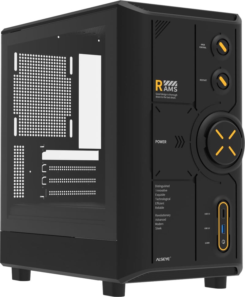 ALSEYE Rams2.0 Mid Tower PC Case Micro-ATX/ITX MATX Tempered Glass Side Panel, ARGB Control Dust Filters Support 180mm CPU Cooler/305mm GPU/160mm PSU 6x120mm Fans, 240mm Top Radiator (Black) - Image 1