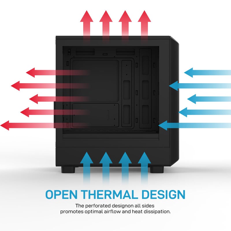 ALSEYE Rams2.0 Mid Tower PC Case Micro-ATX/ITX MATX Tempered Glass Side Panel, ARGB Control Dust Filters Support 180mm CPU Cooler/305mm GPU/160mm PSU 6x120mm Fans, 240mm Top Radiator (Black) - Image 5